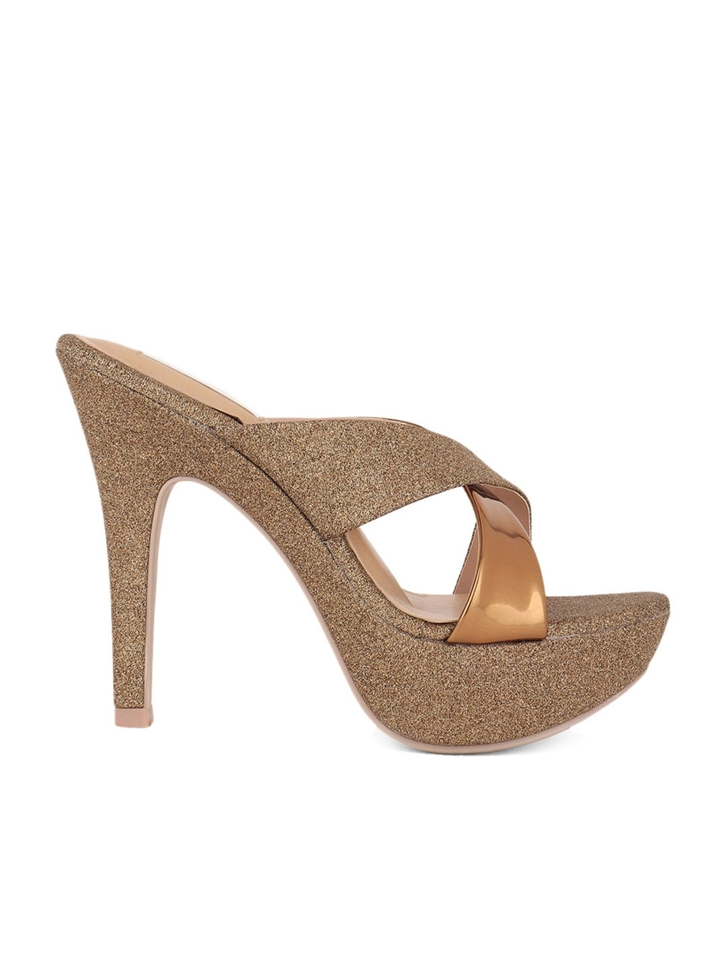 Elle Women's Antique Gold Cross Strap Stilettos