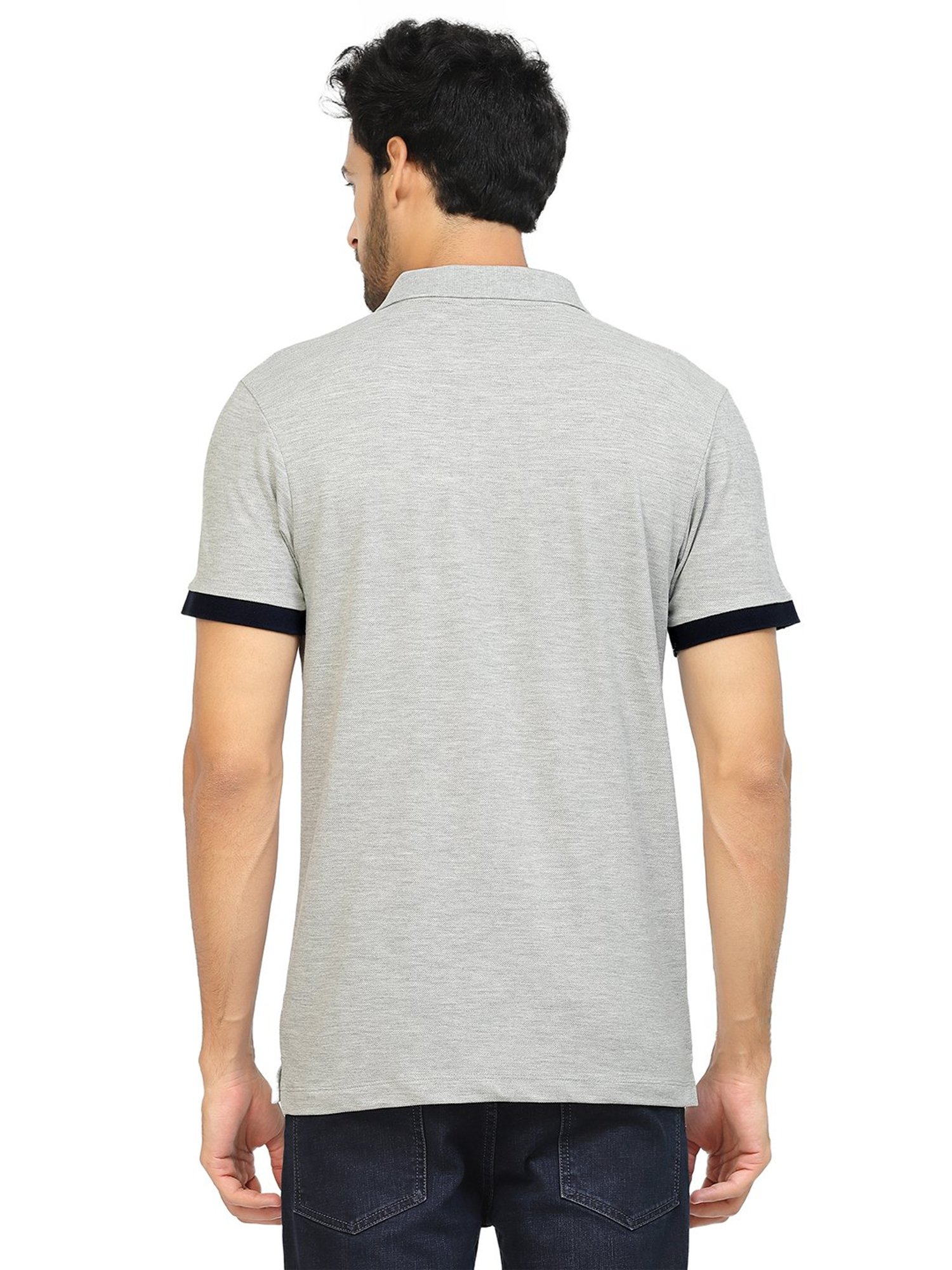 Kalt Light Grey Melange Regular Fit Polo T-Shirt