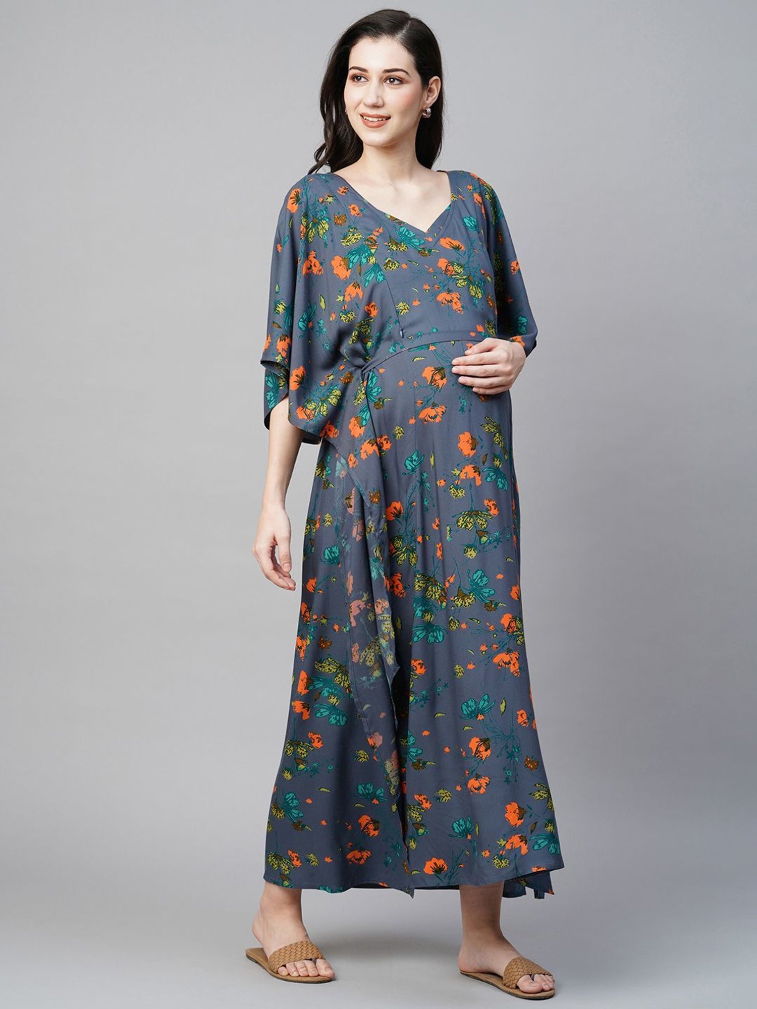 MomToBe Blue Printed Maternity Kaftan