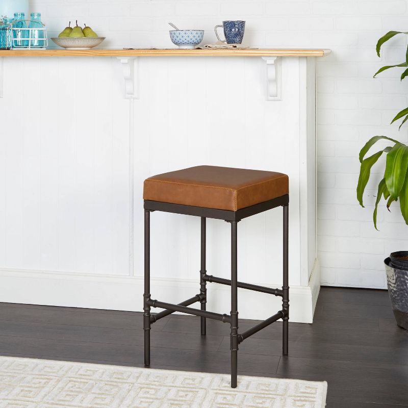 24" Pipe Counter Height Barstool Cognac - Silverwood