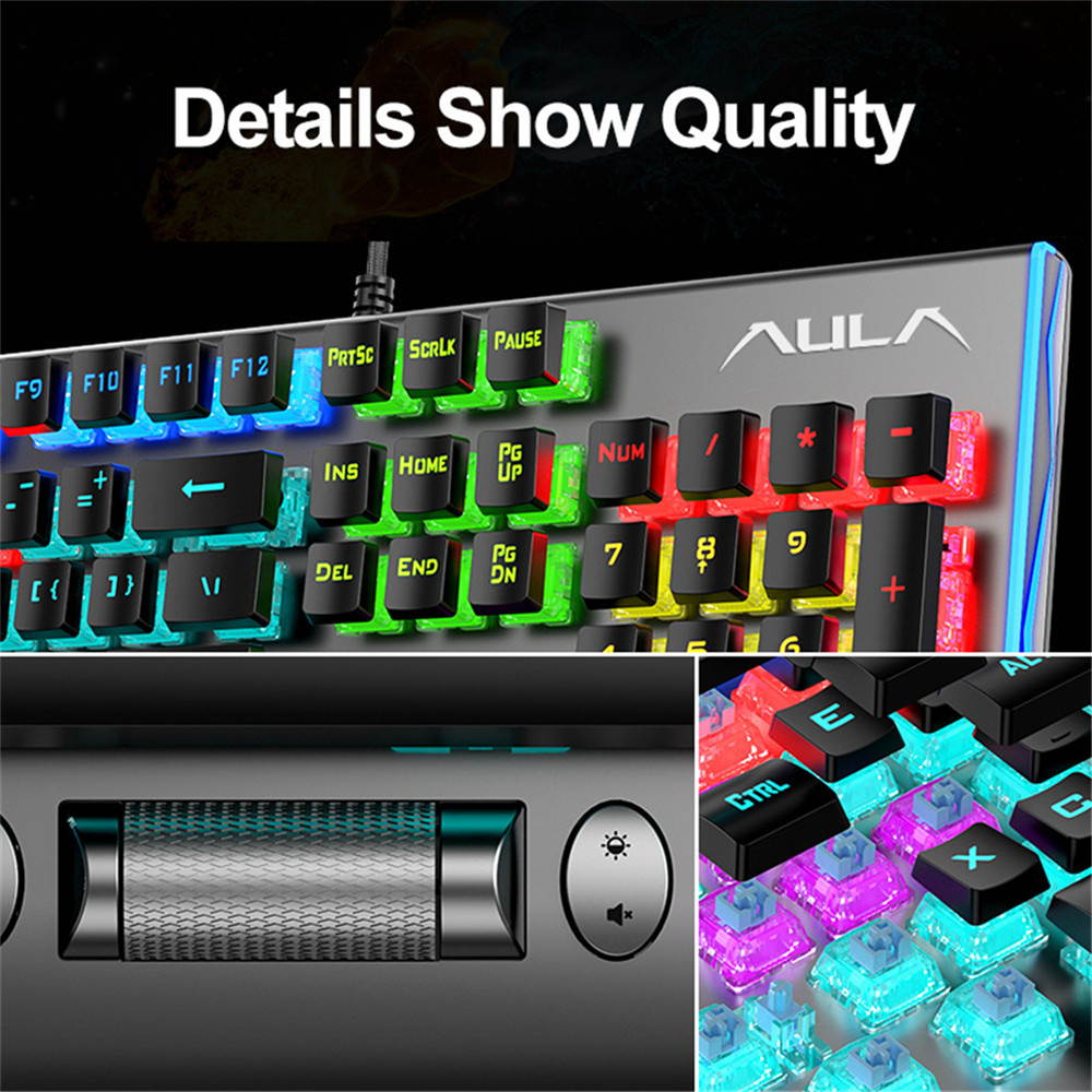 AULA S2096 Gamer Keyboard Mechanical Gaming Keyboard Backlit LED Wired 104 Keys Anti-ghosting Brown Blue Switch for PC Computer