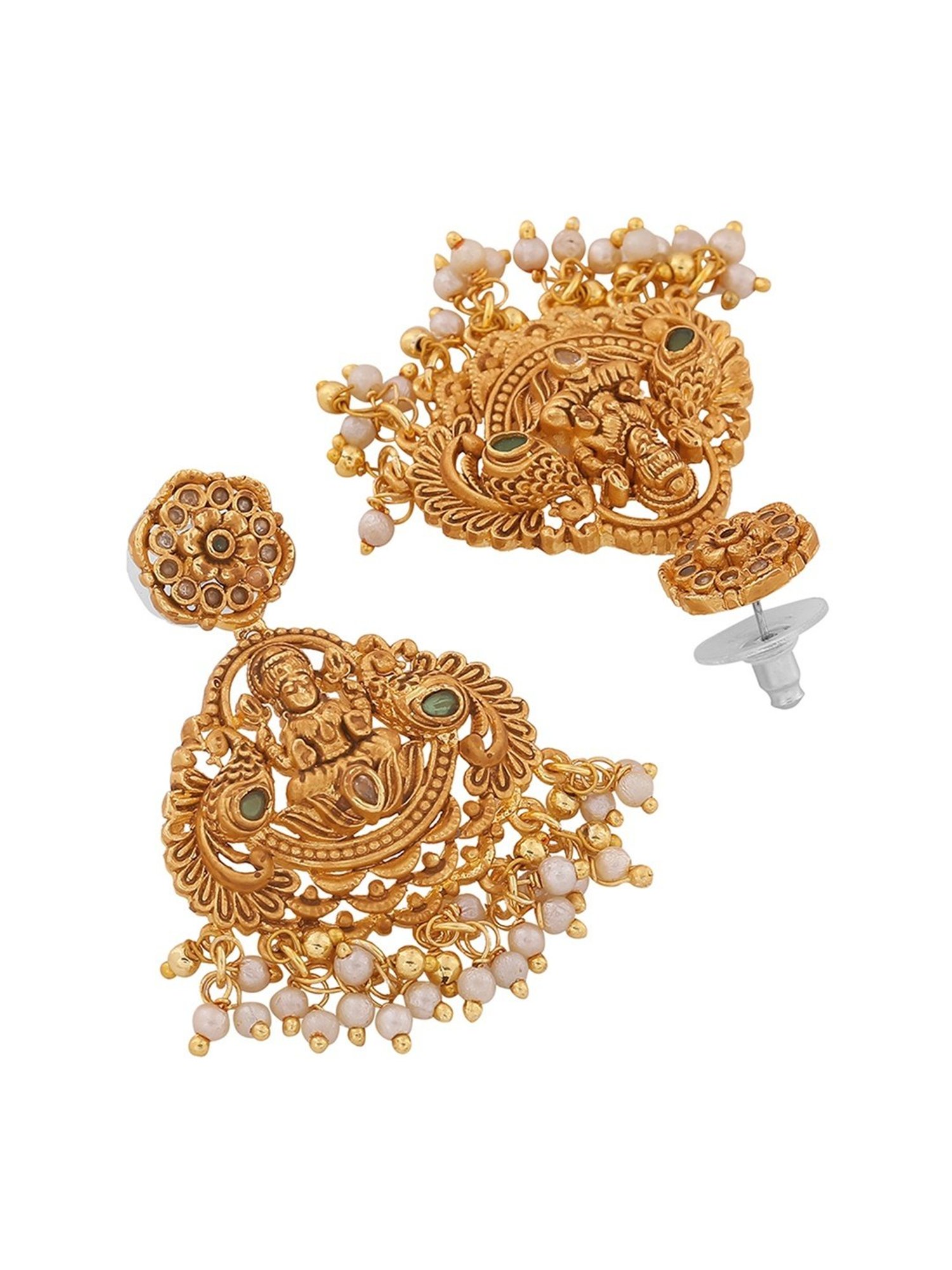 Estele Gold-Plated CZ Divine Lakshmi Devi Designer Bridal Necklace Set with Pearls for Women