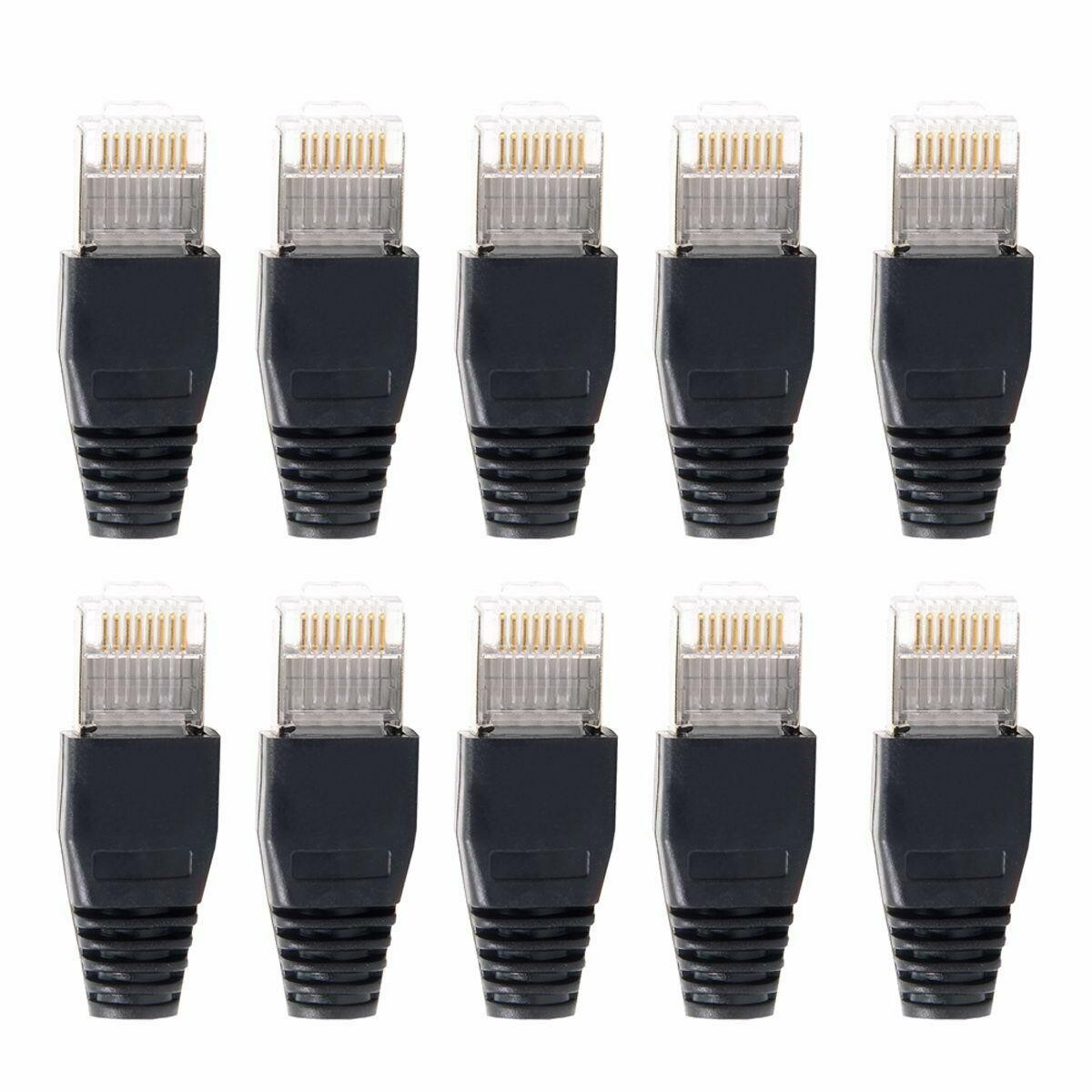 50pcs RJ45 Cat5e Male with Boots Caps Black 8P8C LAN Network Cable Socket Plug Connector Solid Crystal Head with Shield