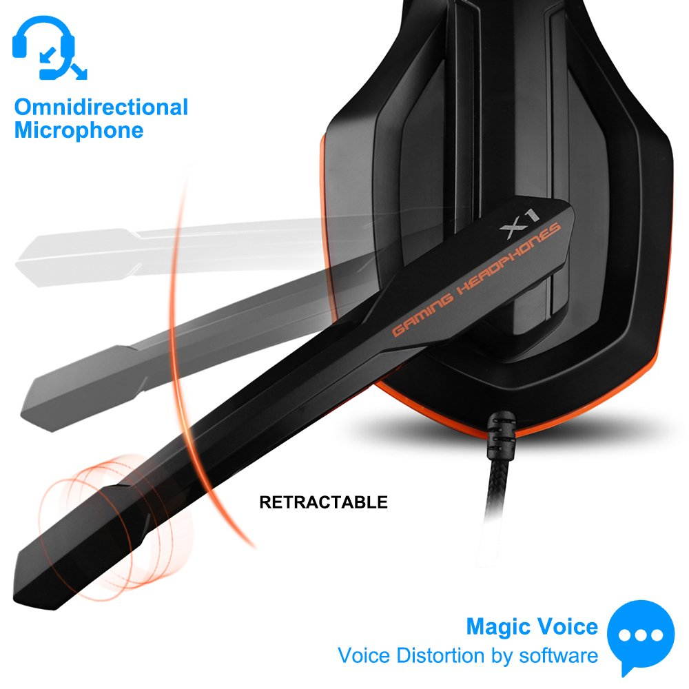 Gaming Headset,DLAND 3.5mm Wired Bass Stereo Noise Isolation Gaming Headphones with Mic for Laptop Computer, Cellphone, PS4 and so on- Volume Control (Black and Orange)