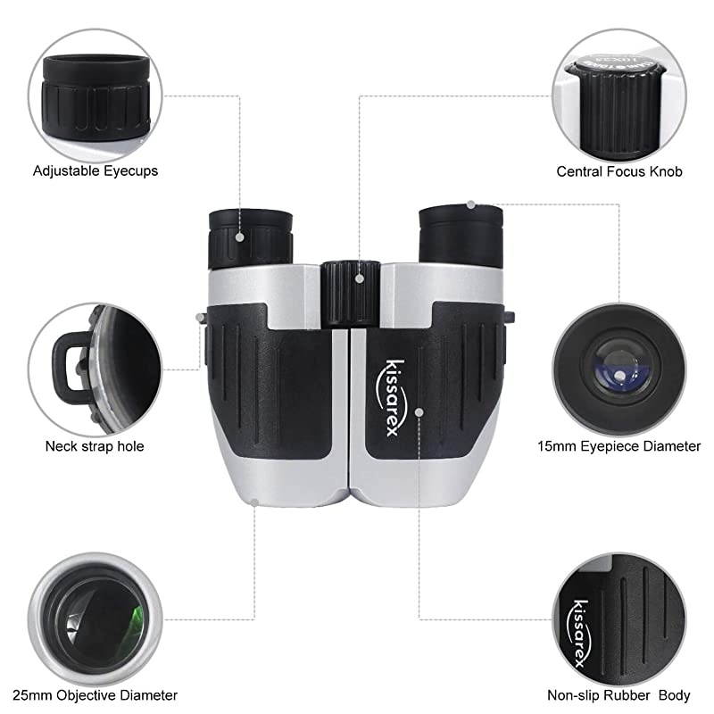 Adults Compact Travel Binoculars: 10x25 Mini Small Size Lightweight Best Outdoor Theatre Tactical Hiking Kids Concert Sports Camping Low-Light Night Vision Waterproof