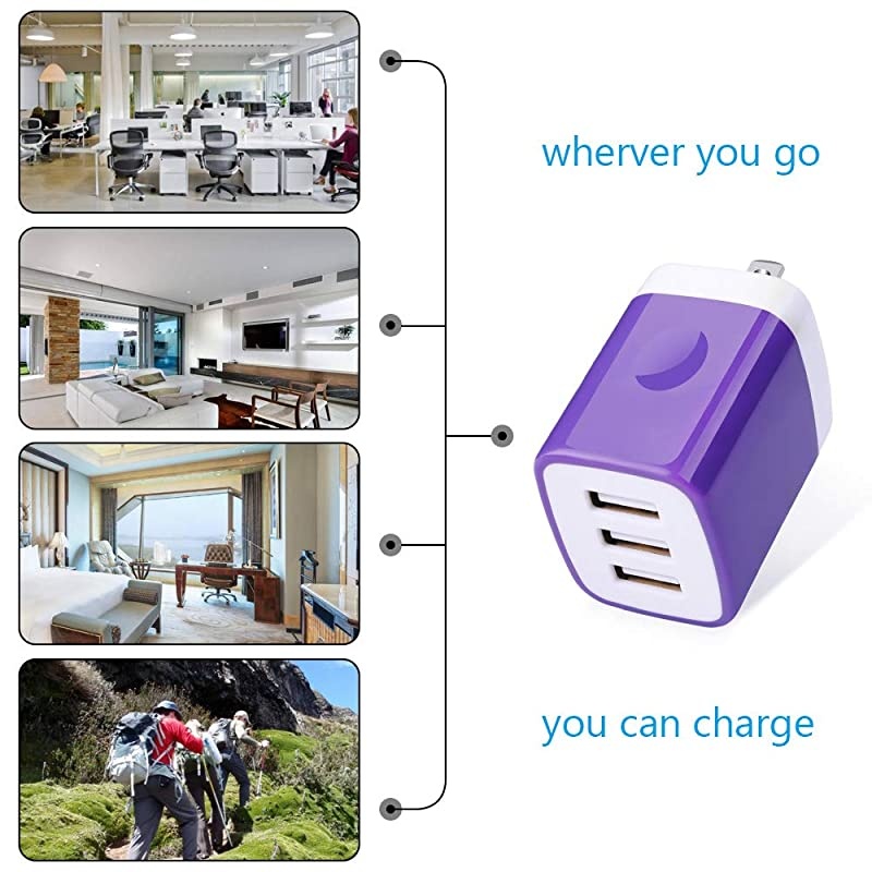 Charging Block  2Pack 3Multi Port USB Plug 31A Wall Charger Cube Charging Brick Box Compatible iPhone 1111 ProXRXSX87 Plus iPad Samsung S20 FE 5G S10e S9 S8 Plus Note20 Ultra 5G LG