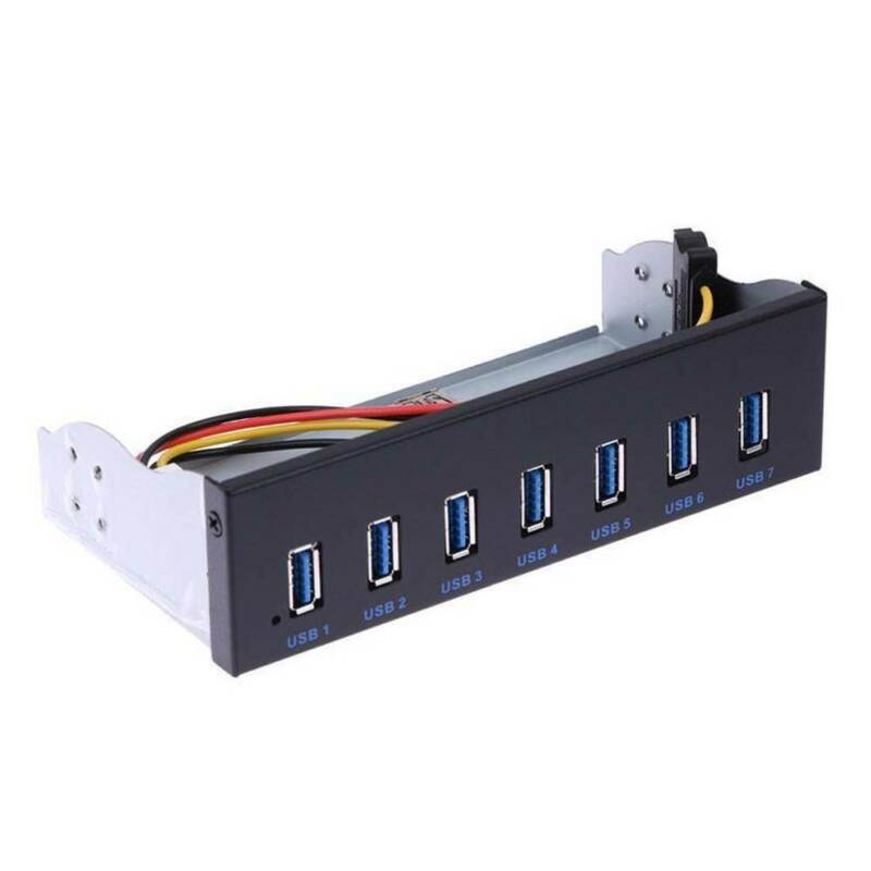 7 Port USB 3.0 5.25" Internal CD-ROM Bay Front Panel USB Hub, 7 x USB 3.0 to Motherboard USB 19 PIN Hub Splitter for Desktop