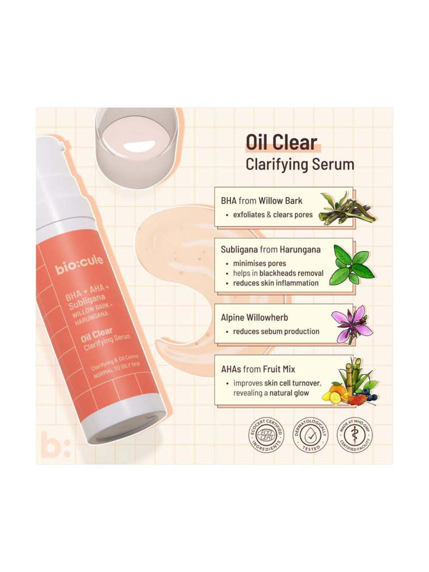 Biocule AHA, BHA Oil Clear Clarifying Face Serum - 15 ml