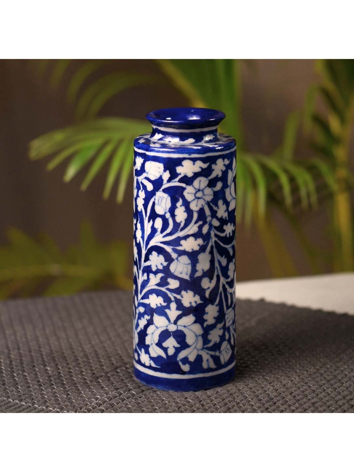 Unravel India Blue & White Ceramic Decorative Vase - Set of 1
