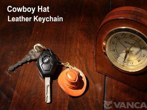 Cowboy Hat 3D Leather Keychain(L) VANCA CRAFT-Collectible Keyring Charm Pendant Made in Japan