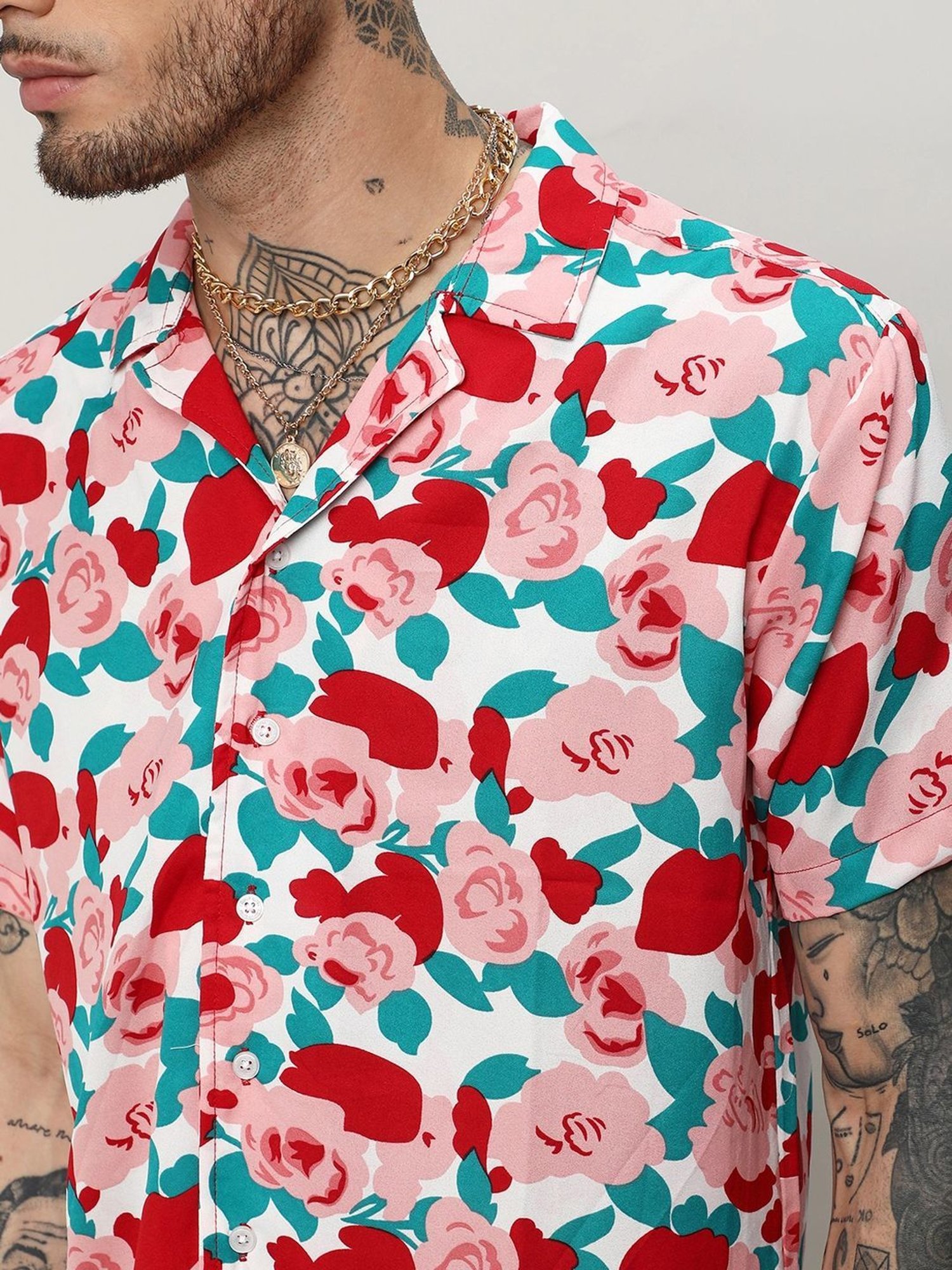 Campus Sutra Red Regular Fit Floral Print Shirt