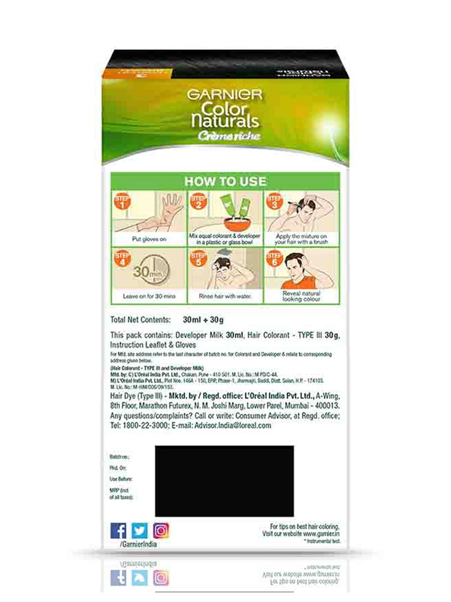 Garnier Color Naturals Hair Color for Men Shade 3 Darkest Brown - 30 ml + 30 gm