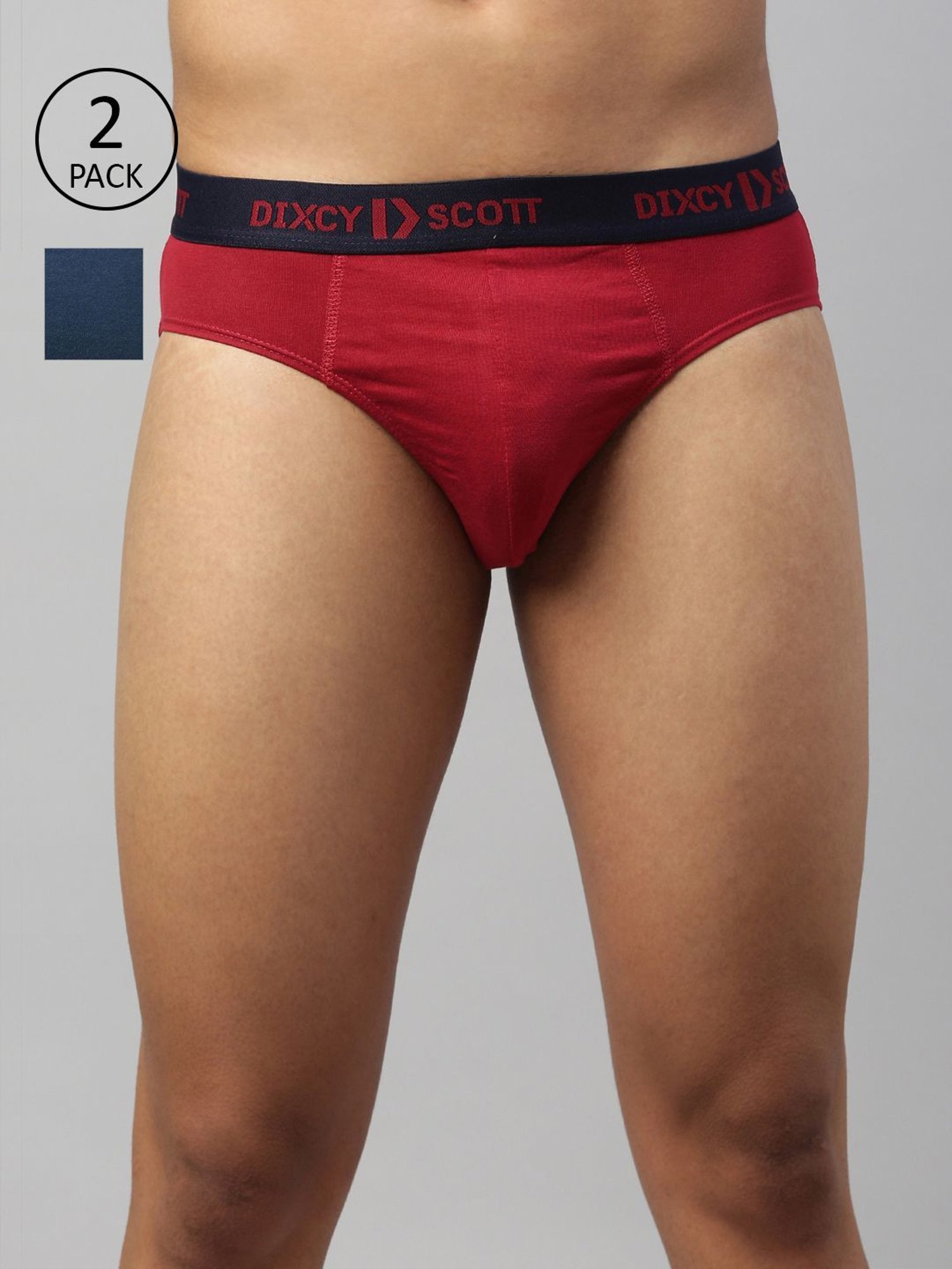 DIXCY SCOTT MAXIMUS Denim Blue & Barbados Cherry Cotton Regular Fit Briefs - Pack Of 2