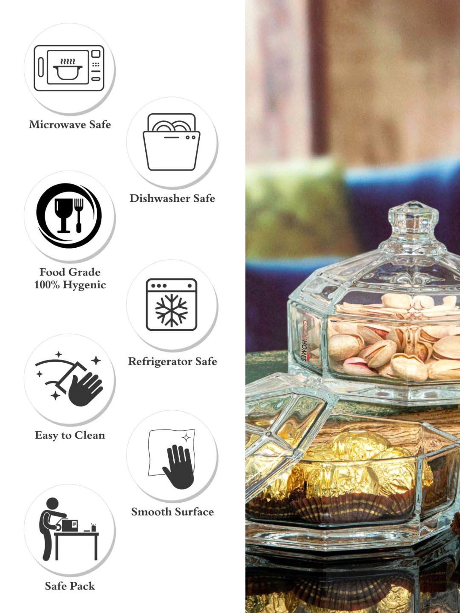 Goodhomes Transparent Glass Candy Jar (0.28 L) - Set of 2