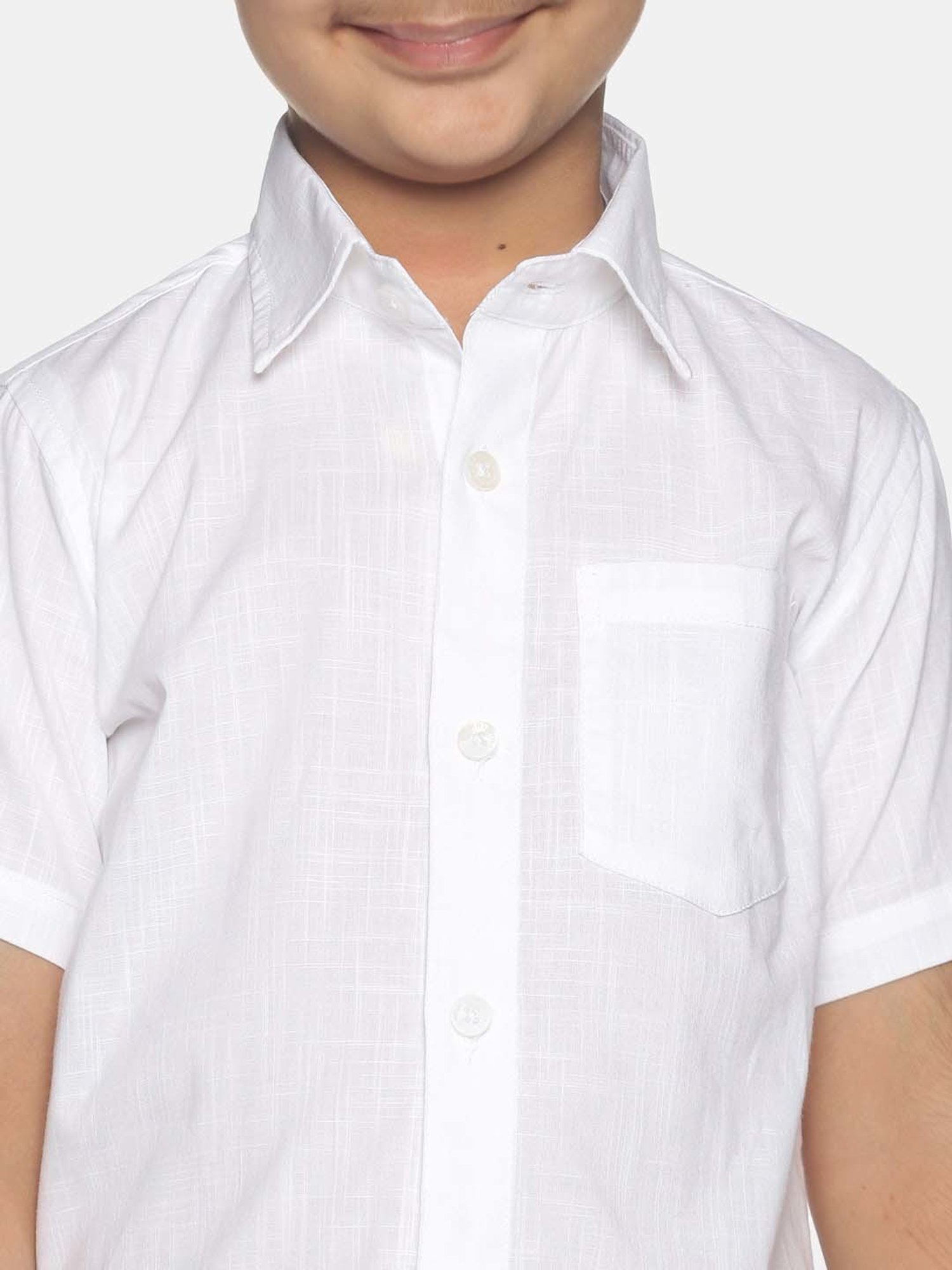 Sethukrishna Kids White Cotton Regular Fit Shirt Set