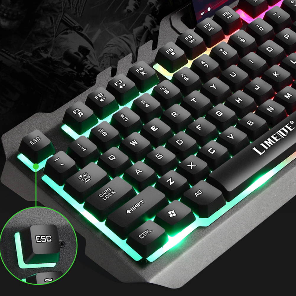FRCOLOR Gaming Keyboard Mouse Set Rianbow Backlit Mechanical Keyboard With RGB LED - White