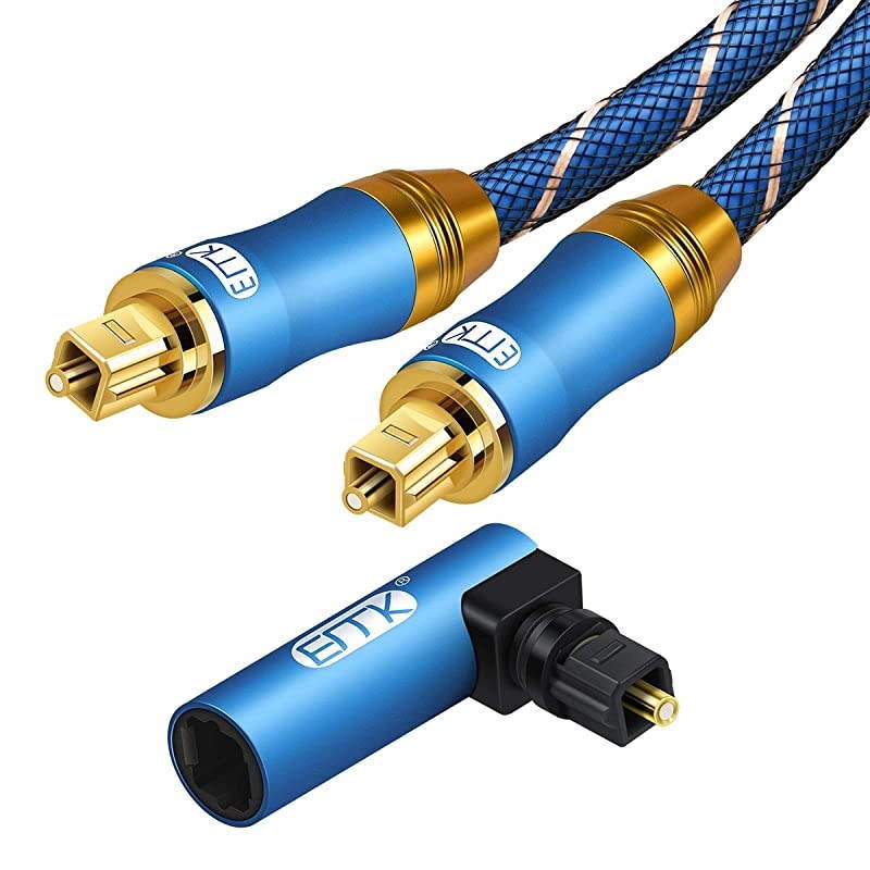 Audio Cable 10ft Toslink Cable with 90 Degree Adapter Nylon Braided 24K GoldPlated Flexible and Durable Fiber Optic Cord for Home TheaterSound barTVPS4Xbox Blue 3m90&deg; Connector