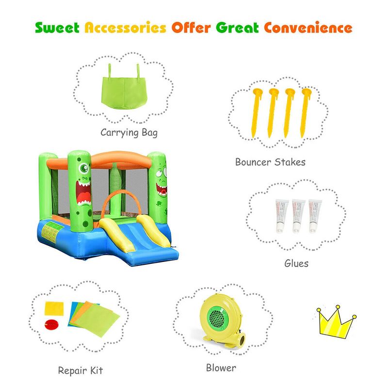 Costway Kids Playing Inflatable Bounce House Jumping Castle Game Fun Slider 480W Blower
