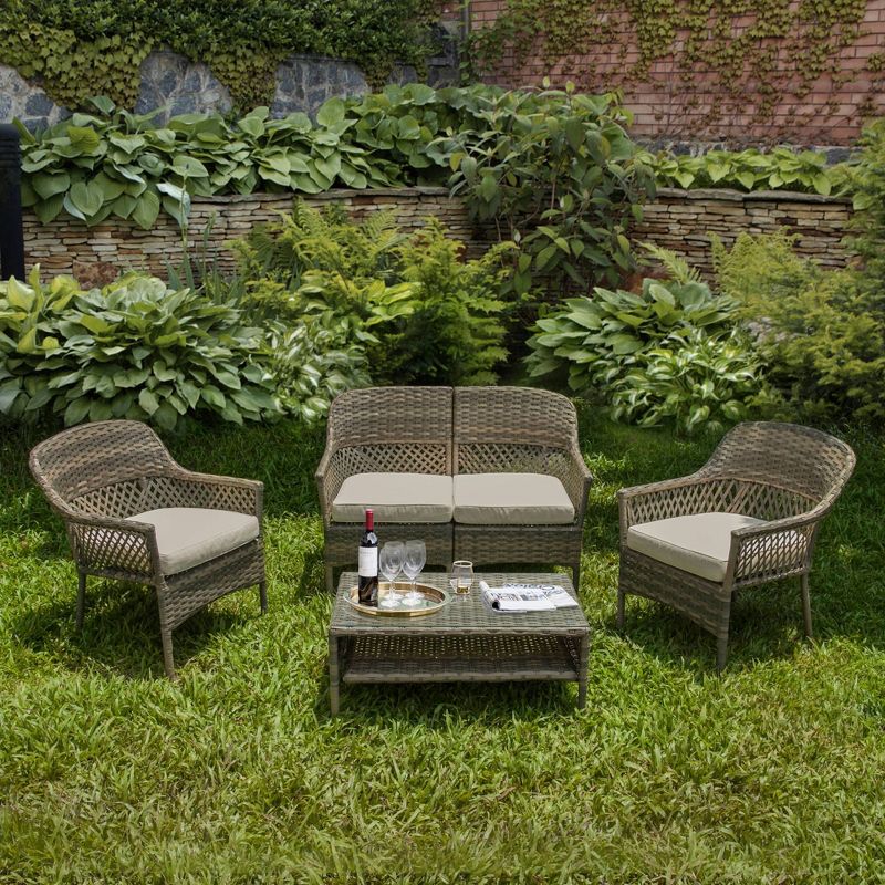 4pc Wicker Stackable Patio Conversation Set - Peaktop