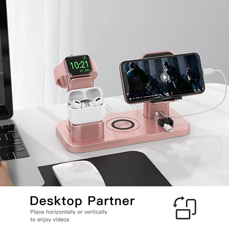 Wireless Charger Stand  4 in 1 Wireless Charging Station Dock Compatible with iPhone Series121111proXrXsXMax88Plus Apple Watch6543 AirPods Pro12iWatch Charger Required
