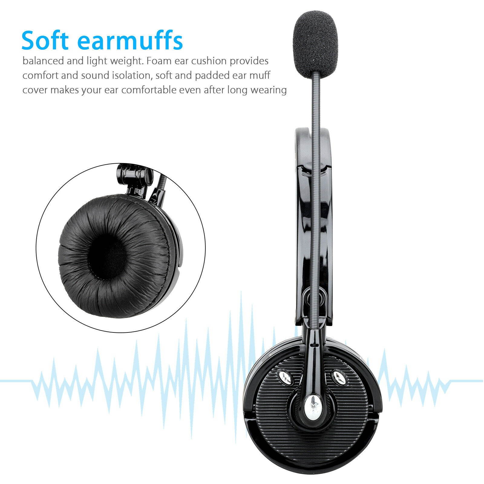 Wireless Bluetooth Headset Noise Cancelling Over the Head Boom w/Mic For Trucker