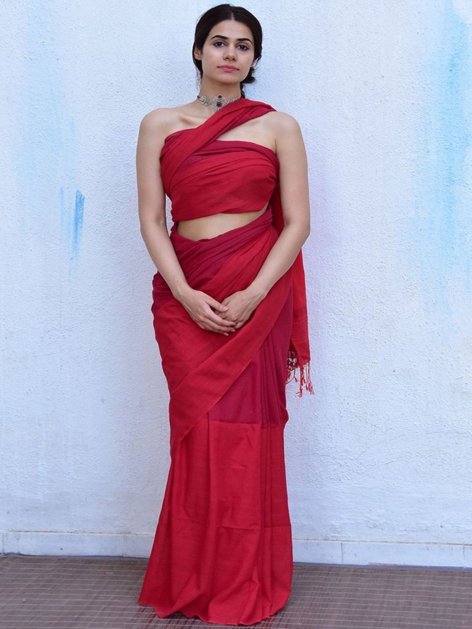 Chidiyaa Leela Blush Red Handwoven Cotton Saree