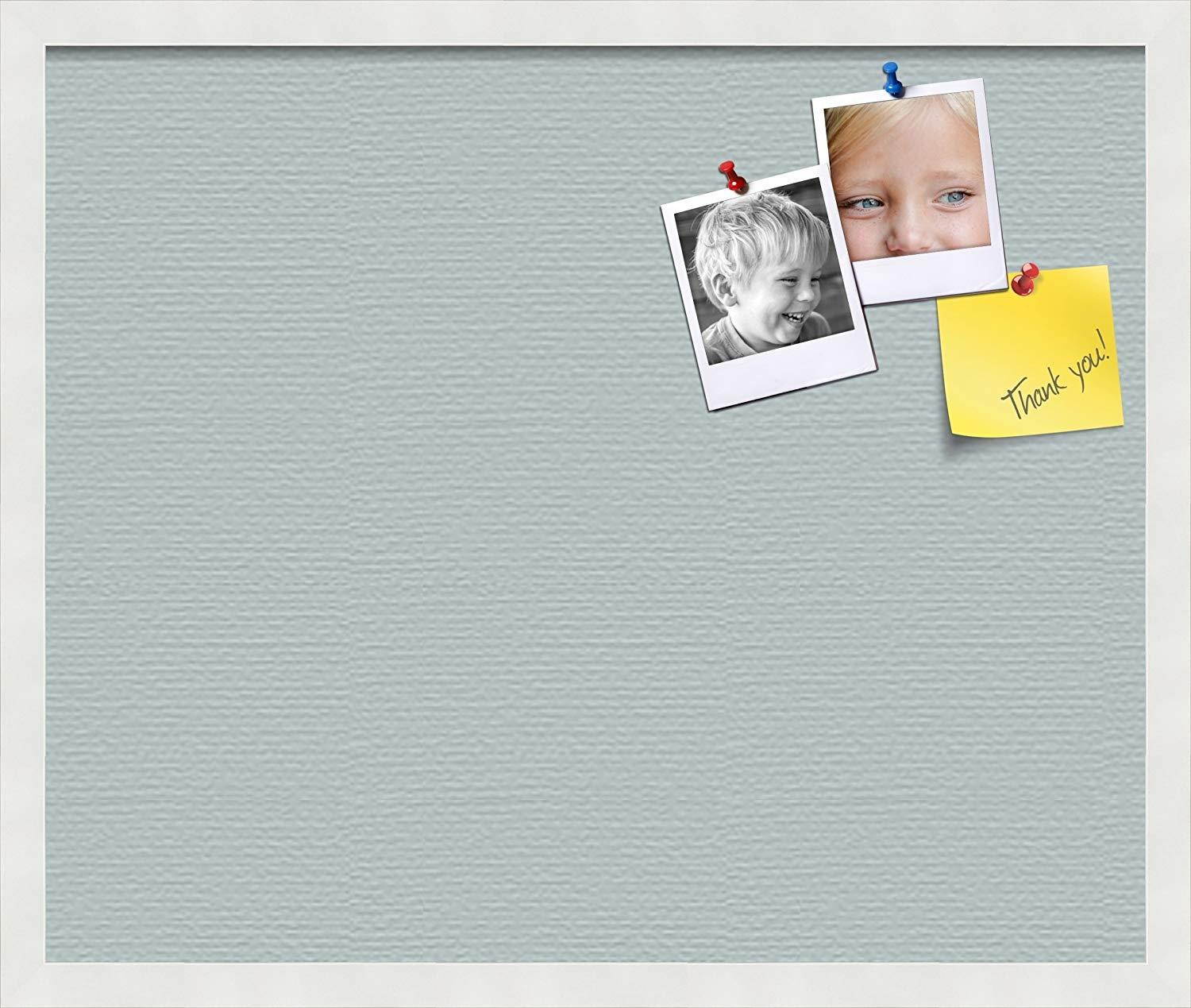 PinPix custom printed pin cork bulletin board made from canvas, Soft Blue 24x20 Inches (Completed Size) and framed in Satin White Frame (PinPix-Group-89)