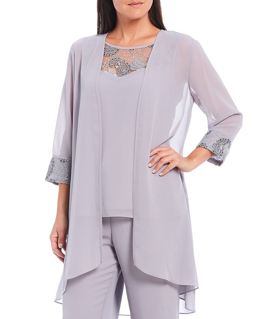 Le Bos Embroidered Chiffon 3-Piece Pant Set