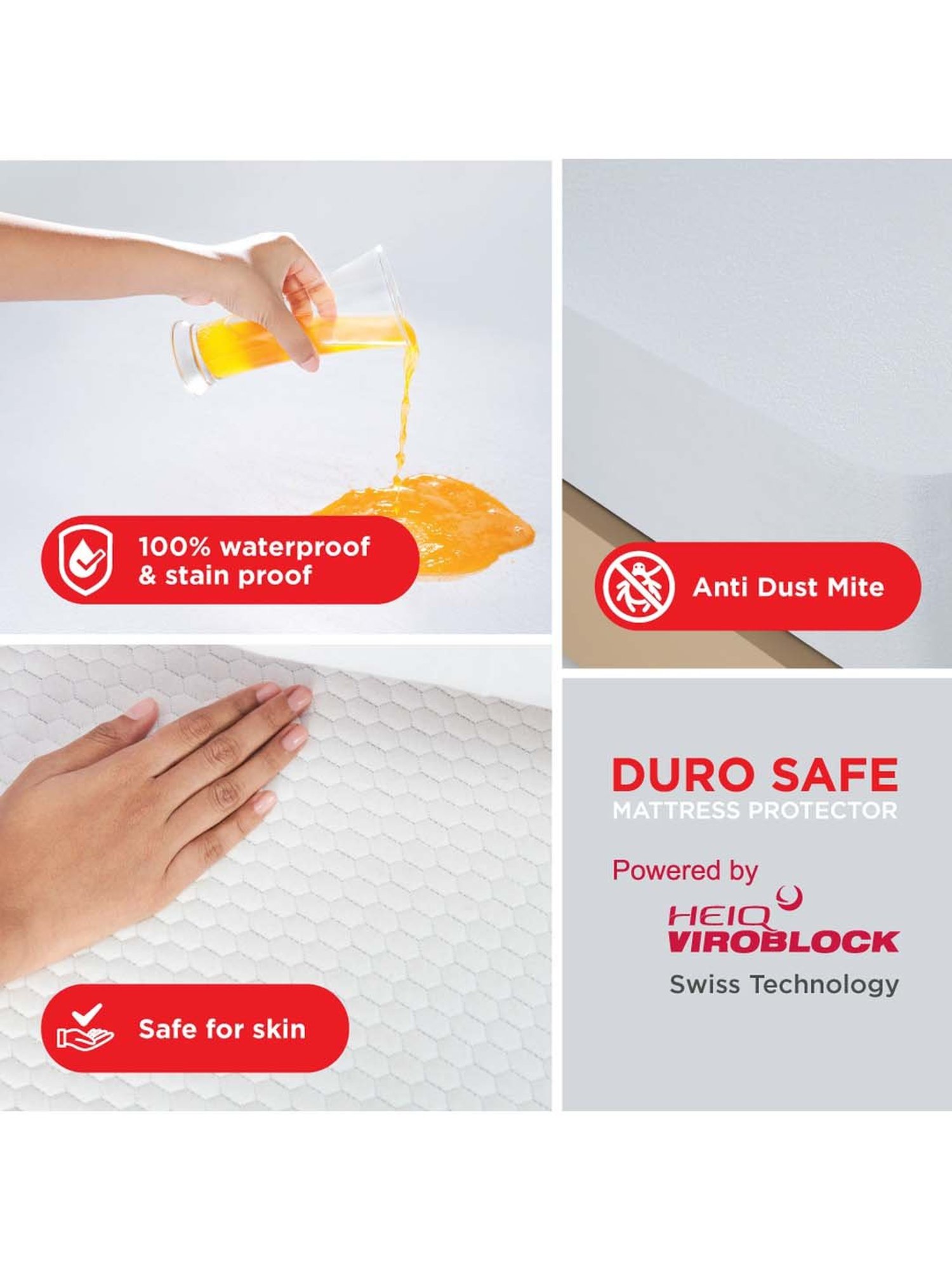 Duroflex Duro Safe White Cotton Antiviral Mattress Protector - Single Size (78 in. L x 36 in. W)