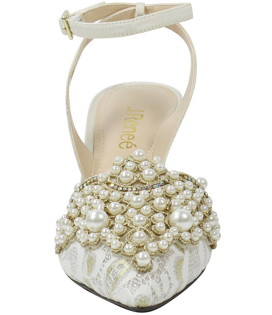 J. Renee Desdemona Floral Pearl Ornament Ankle Strap Pumps