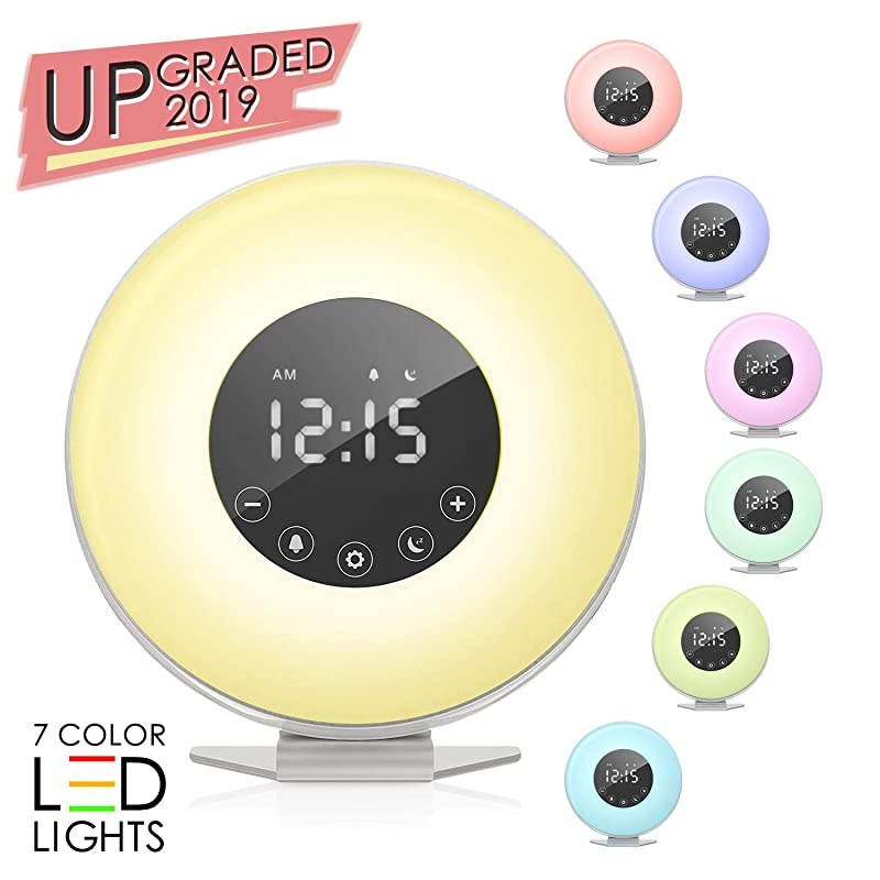 Alarm Clock Wake 6 Nature Sounds FM Radio Color Light Bedside Sunrise SimulatorTouch Control for Heavy SleepersWhite