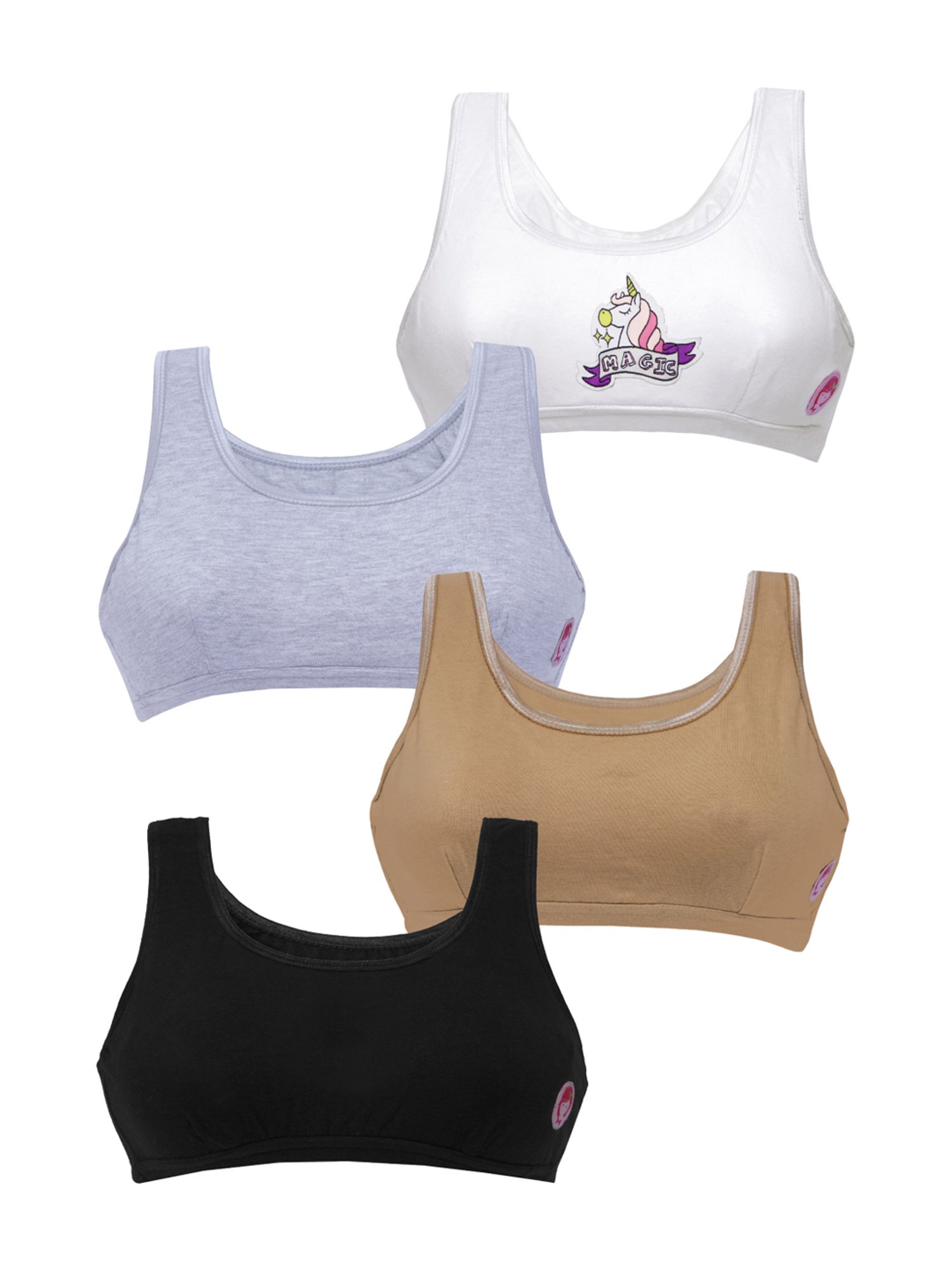 D'chica Kids Multi Cotton Printed Bras - Pack of 4
