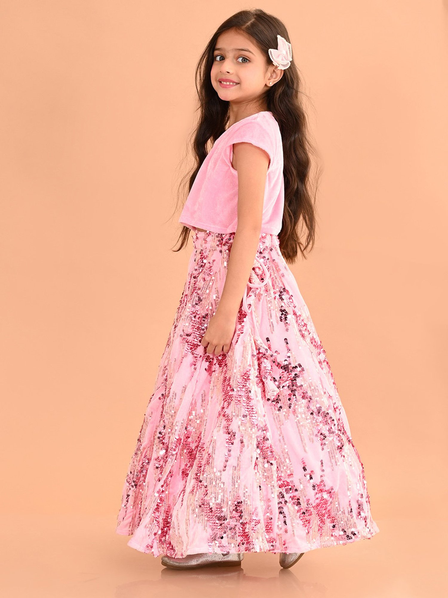 A Little Fable Kids Blue Printed Lehenga with Choli & Dupatta