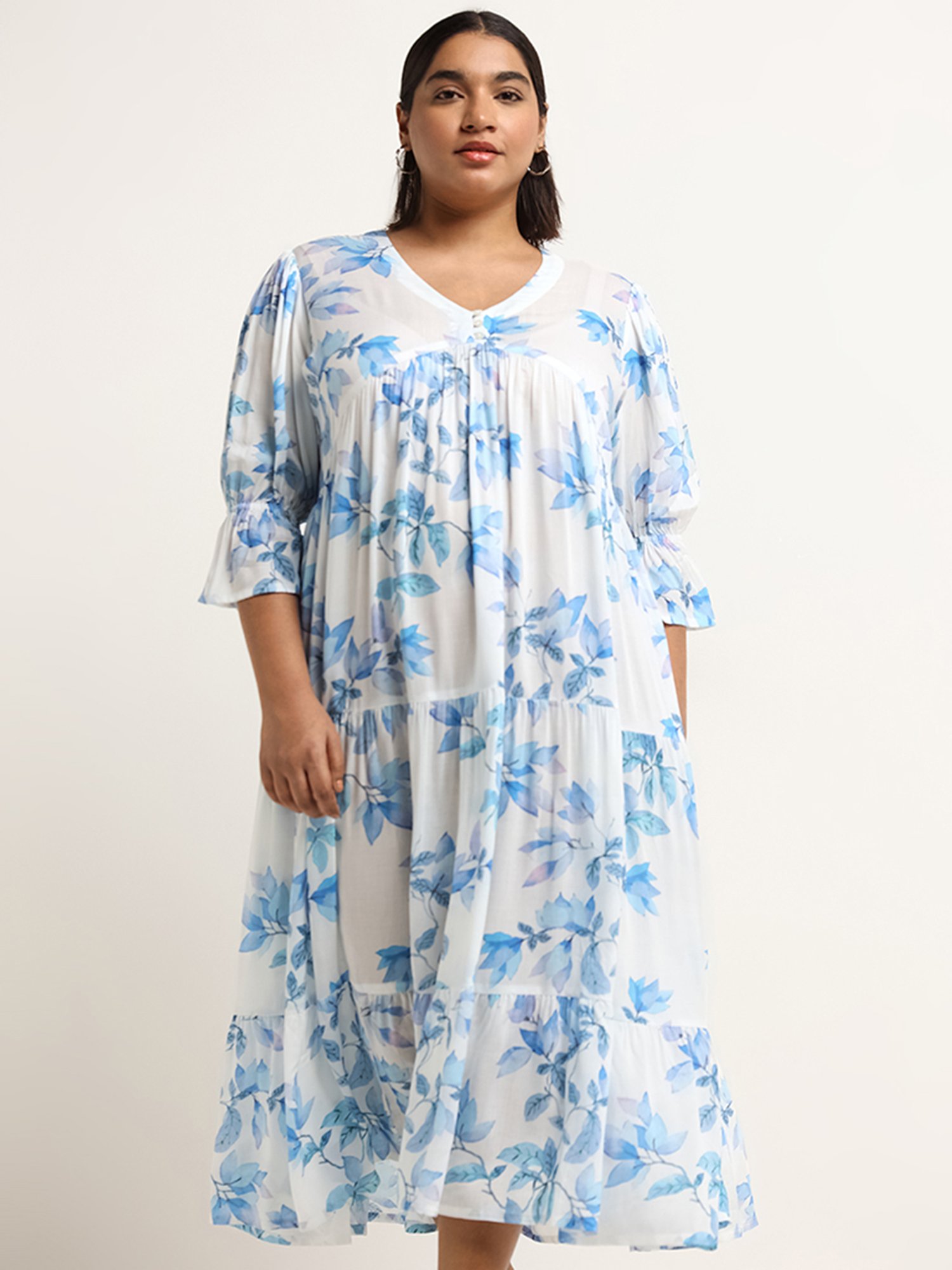 Diza by Westside Blue Printed Tiered Dress