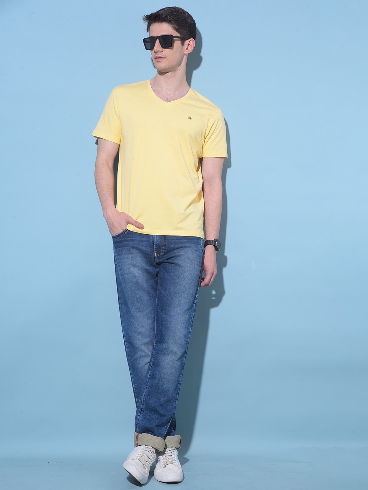 Crimsoune Club Yellow Cotton Slim Fit T-Shirt