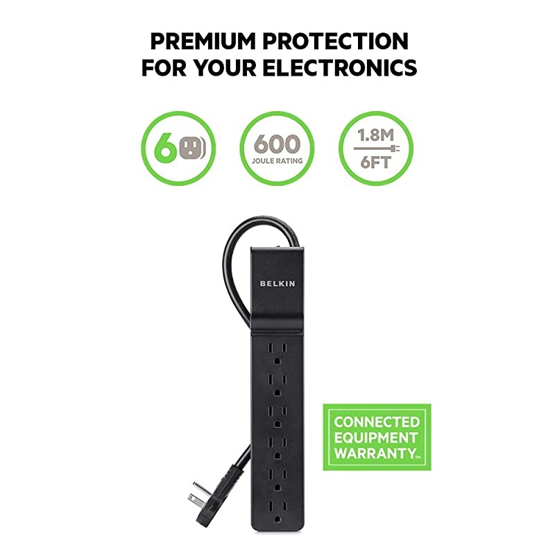 6Outlet Power Strip Surge Protector wFlat Rotating Plug 6ft Cord 600 Joules amp 12Outlet Power Strip Surge Protector w 8ft Cord 3940 Joules Gray