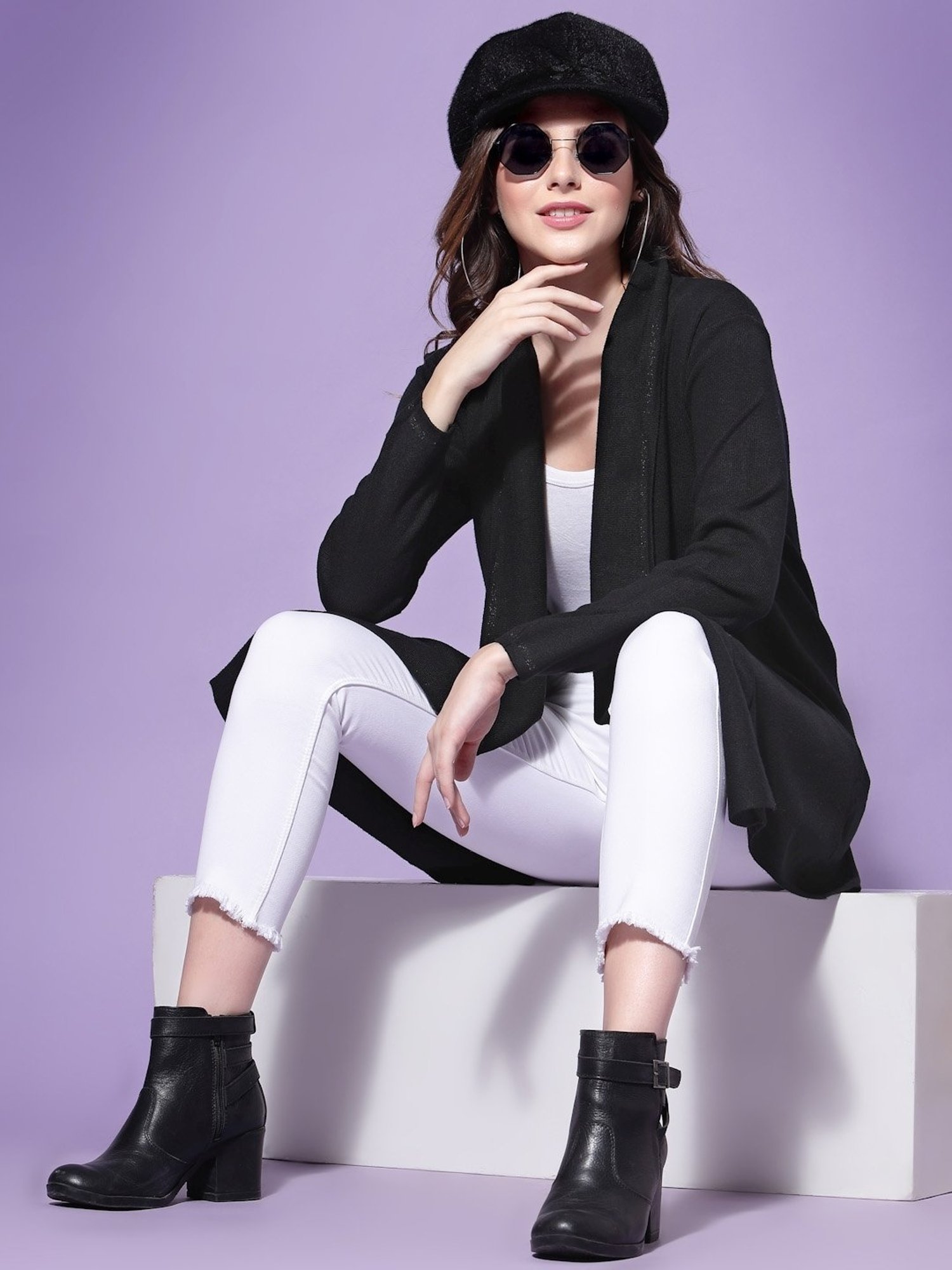 Mafadeny Black Shawl Neck Shrug