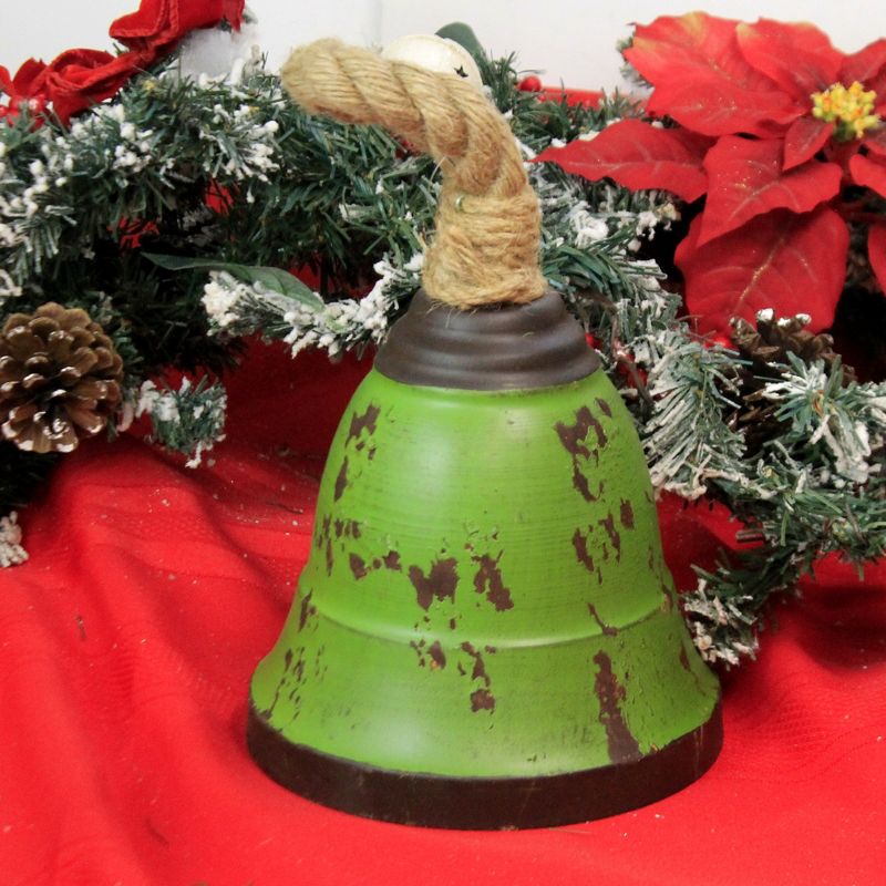 Home Decor 12.0" 12.00 Inch Green Metal Bell Decorate Tin Christmas Holiday  -  Decorative Figurines