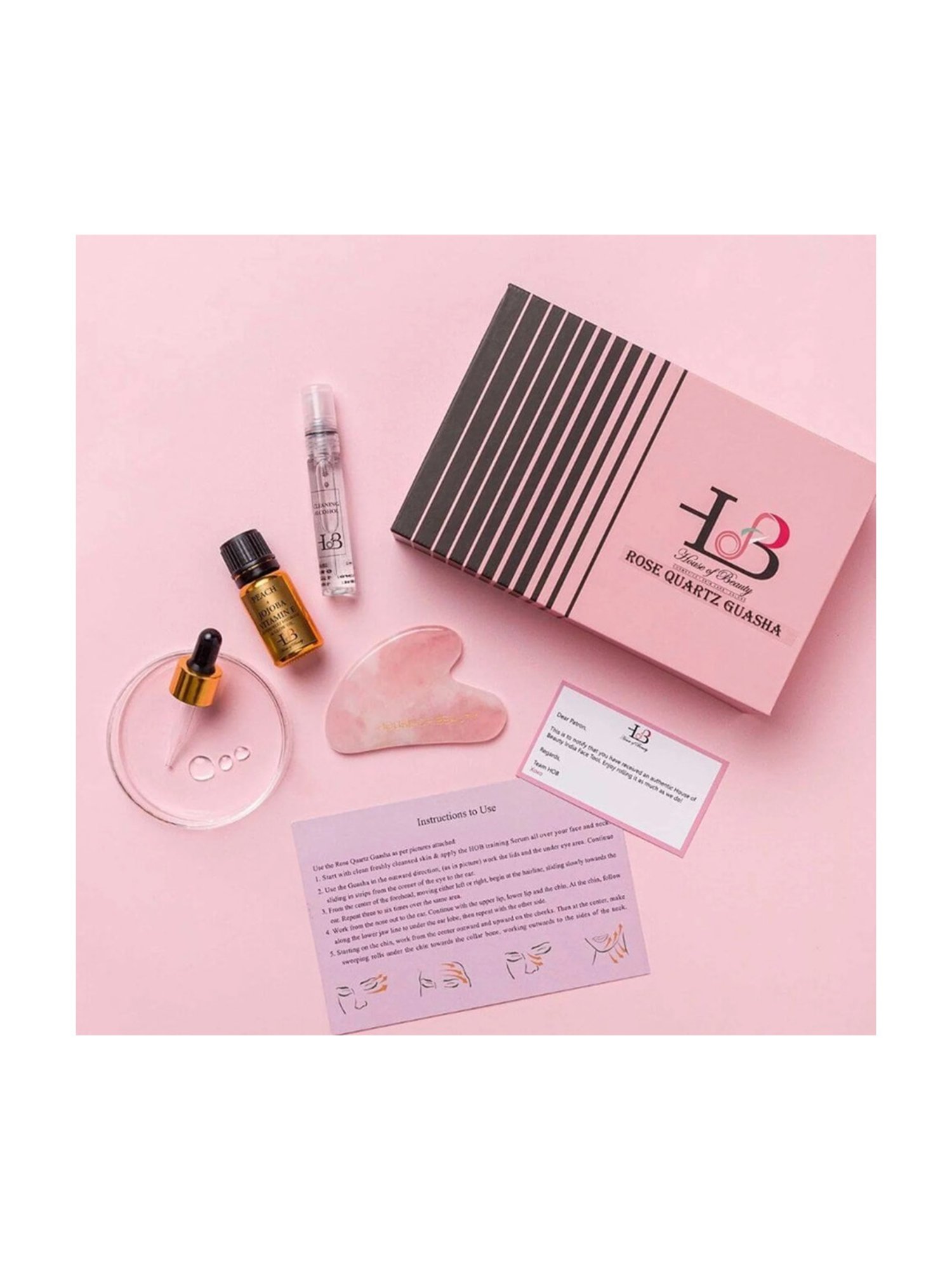 House of Beauty Rose Quartz Guasha Kit
