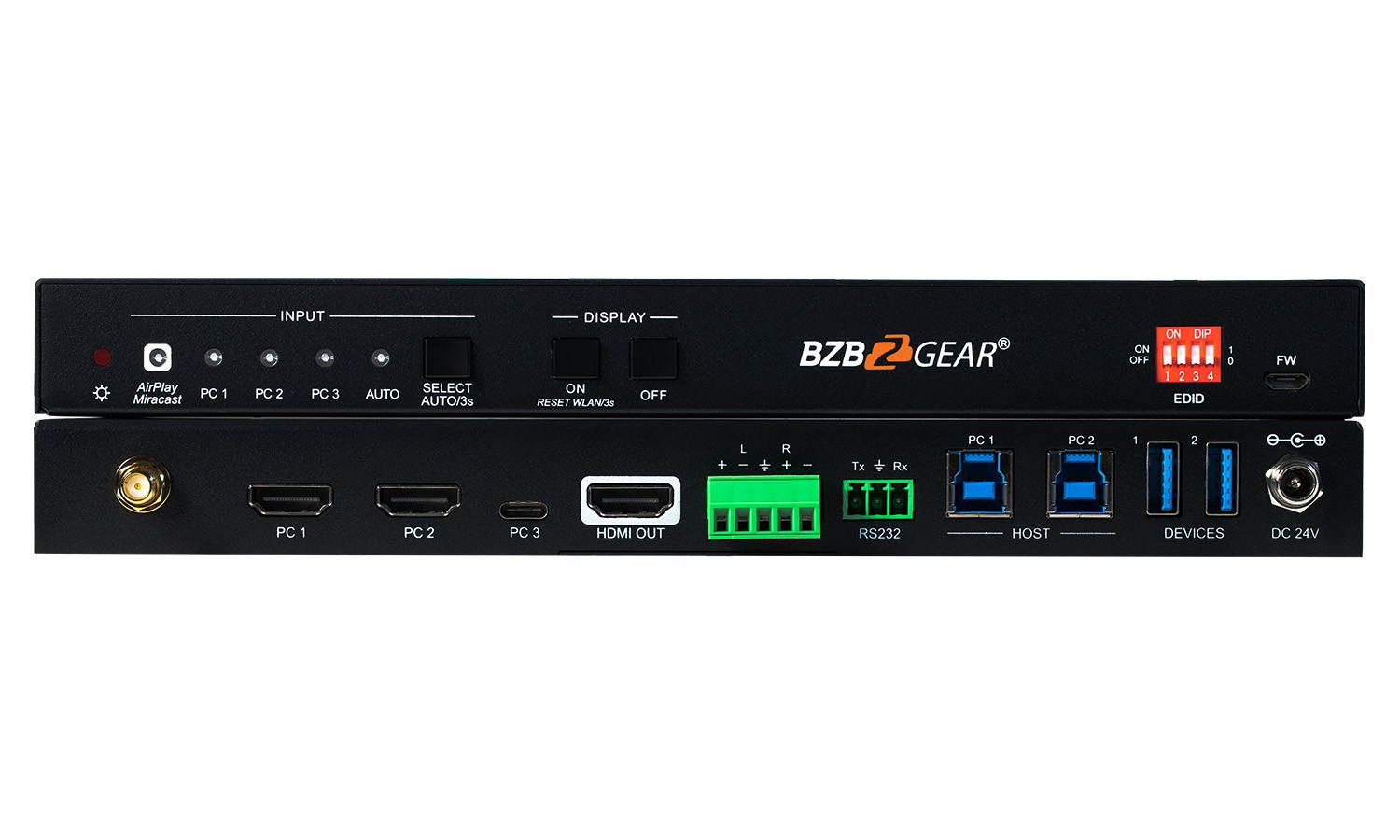 BZBGEAR 4X1 4K Wireless Presentation Switcher with HDMI 2.0/USB-C/Soft Codec