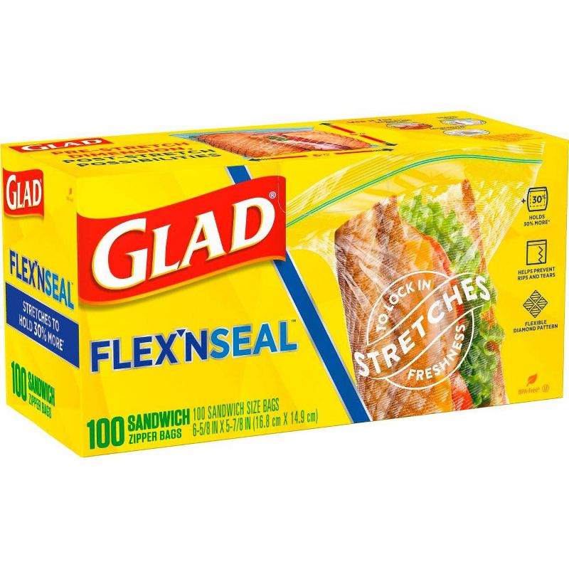 Glad Flex'N Seal + Food Storage Plastic Sandwich Bags - 100ct