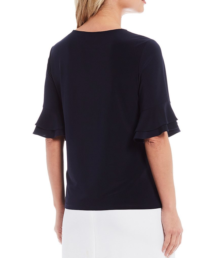 Preston & York Harper Ruffle Short Sleeve Crew Neck Knit Top