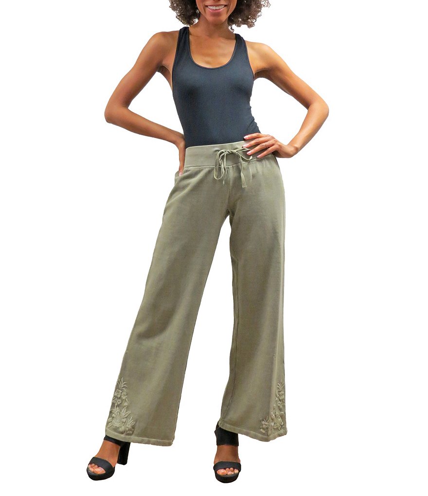 Karyn Seo Bryn Embroidered Hem Wide Leg Knit Drawstring Pants