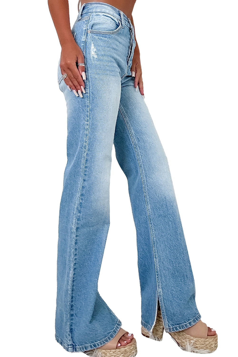 Myosotis Ripped High Rise Slit Jeans