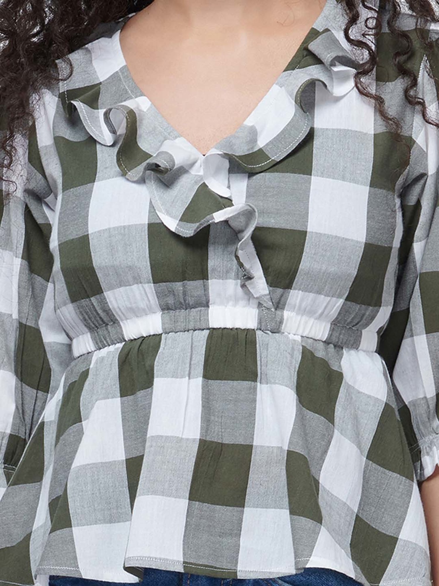 VASTRADO Green Cotton Chequered Top