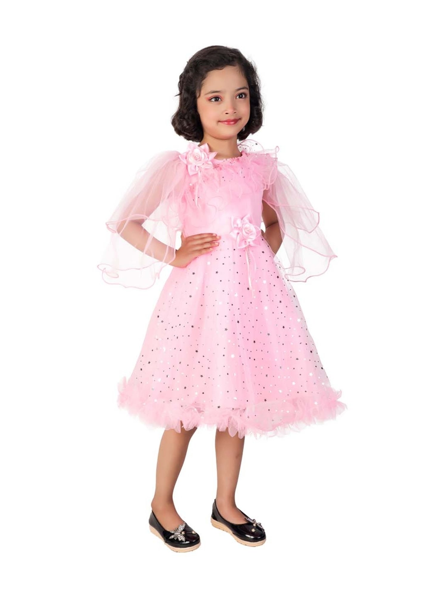 Ahhaaaa Kids Pink Cotton Embellished Dress