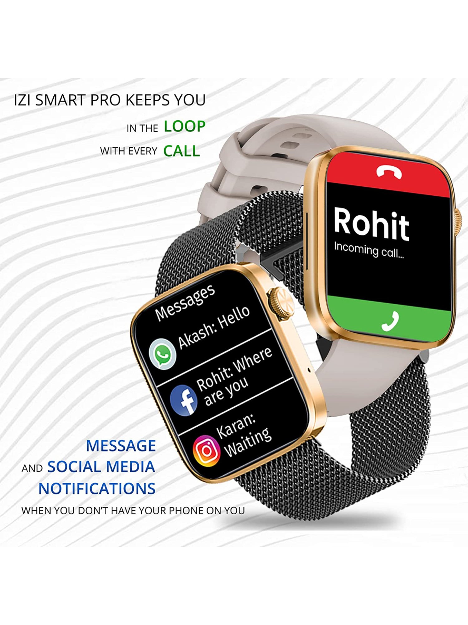 IZI SmartPro 1.9 inch PPI 326 UHD Smartwatch with 2 Premium Straps Included Steel + Silicone