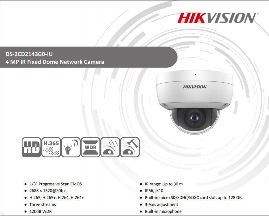 Hikvision DS-2CD2143G0-IU RJ45 4mm lens 4MP Build-in Mic Face Detection Dome Camera
