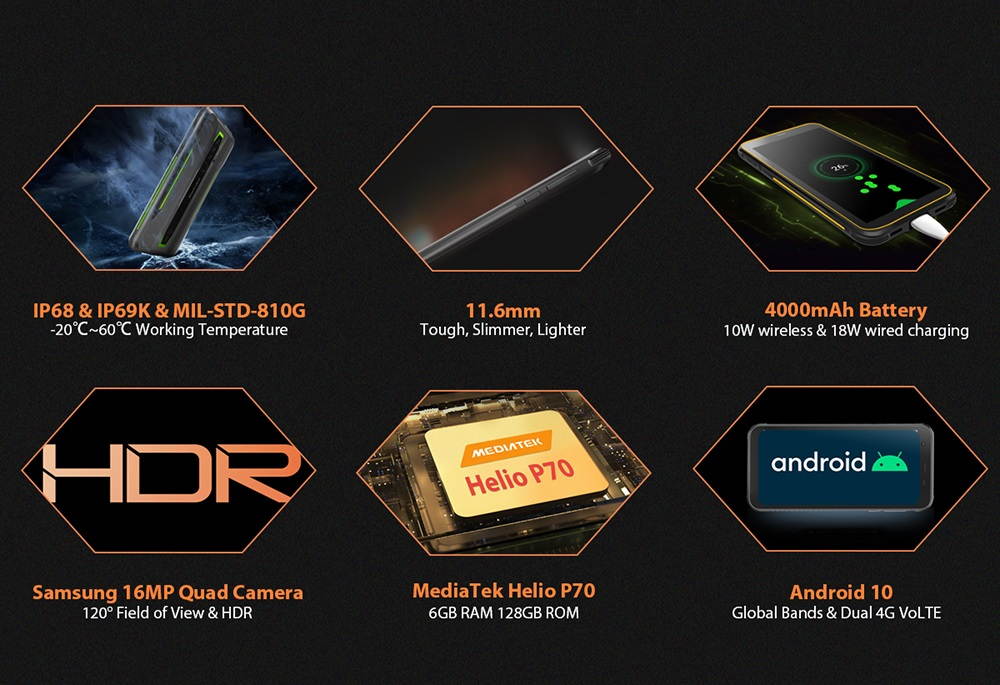 Blackview BV6300 Pro Rugged Phones Unlocked, Android 10 Octa-core 6GB + 128GB, 16MP Four Rear Camera 5.7" HD+ Screen IP68 Waterproof Smartphone, 4000 mAh Battery Dual 4G Rugged Smartphones