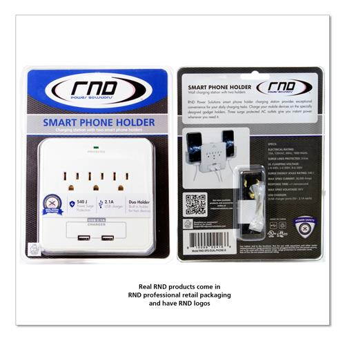 RND Wall Power Station 3 AC Plugs and 2 USB ports with Surge Protection